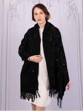 Cashmere Cape W/ Rhinestones and Waist Tie